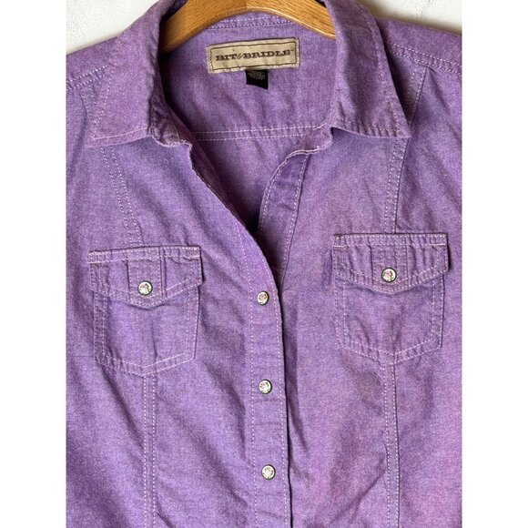 Bit & Bridle Shirt Women Large Purple Collared Floral Button Down Equestrian - Picture 5 of 11